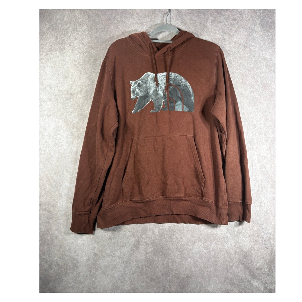 The North Face Hoodie Mens L Brown Bear Graphic Pullover Outdoor Fleece Hooded
